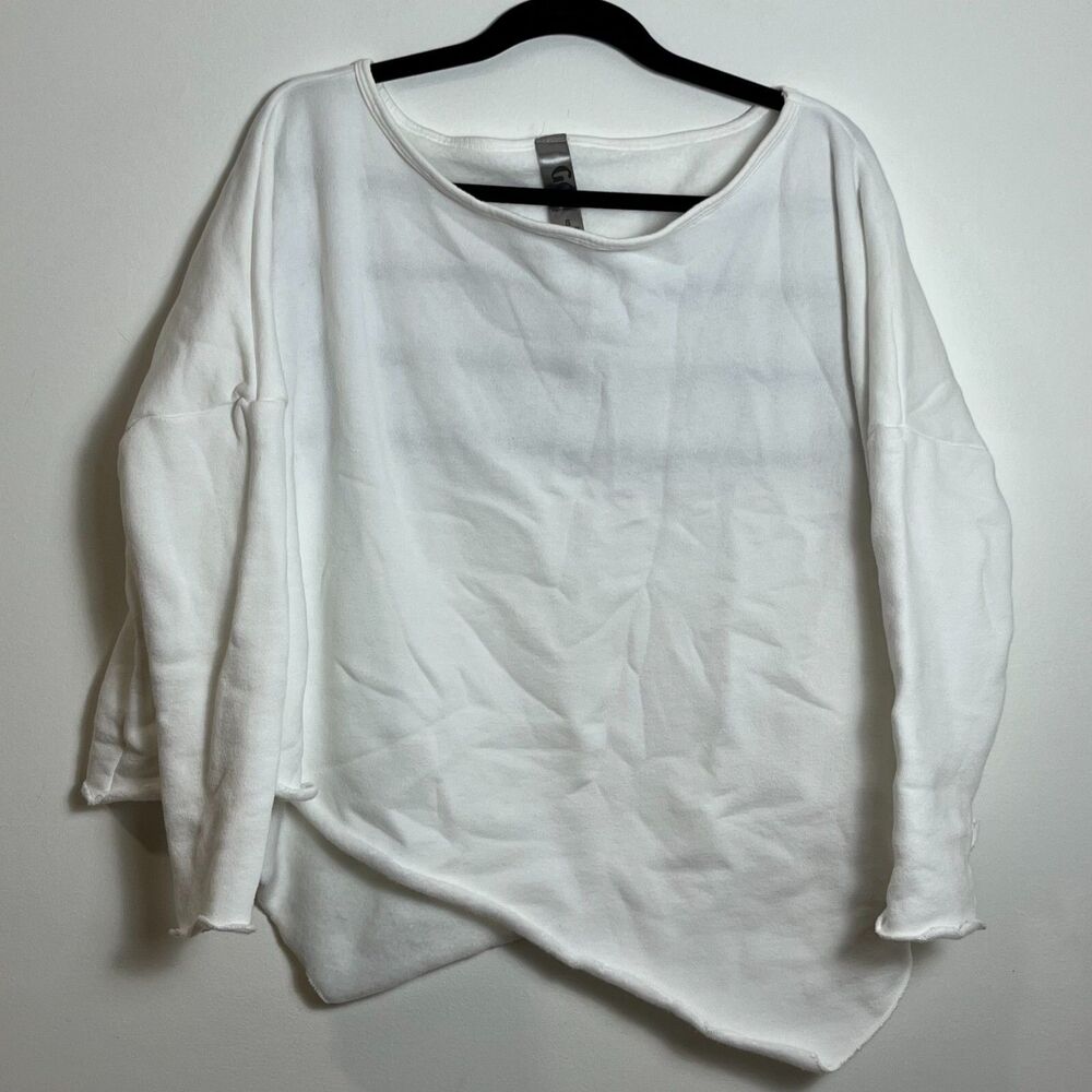 Go Couture White Asymmetrical Hem Fleece Sweatshirt Oversized Boat Neck Small